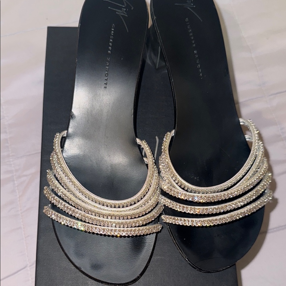 Giuseppe Zanotti Black and Silver Strappy Sandals